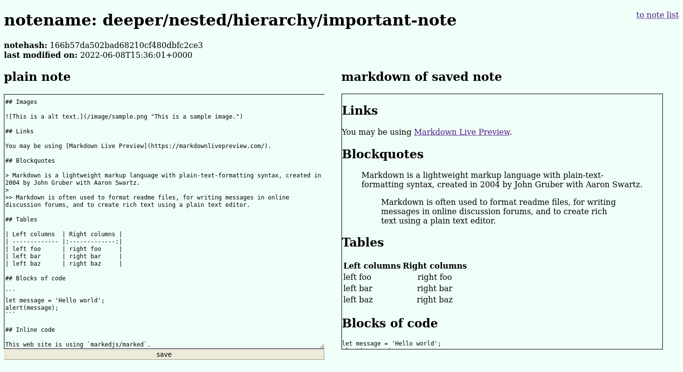 Markdown formatted note